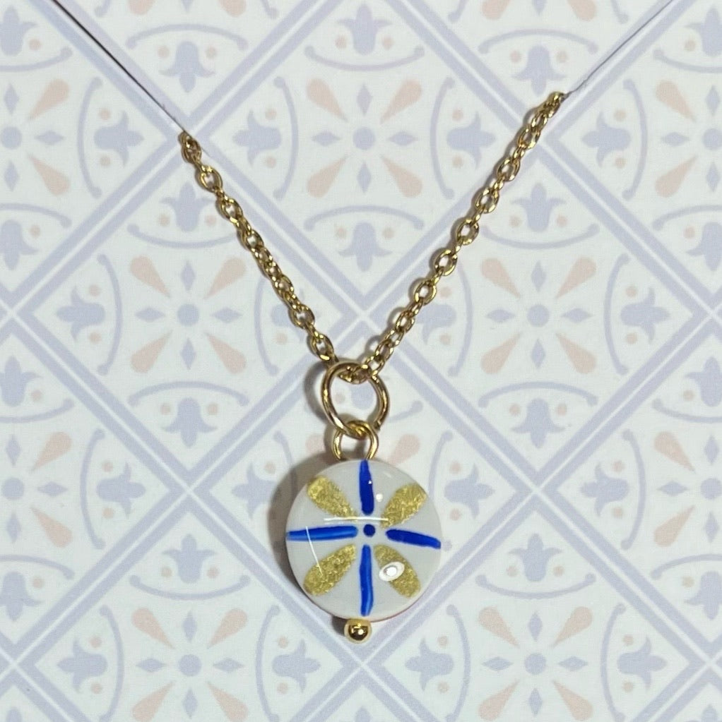 Collana Color Oro con Micro Maiolica Dorato Azzurro