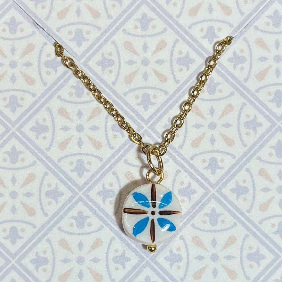 Collana Color Oro con Micro Maiolica Tonda Azzurro Marrone